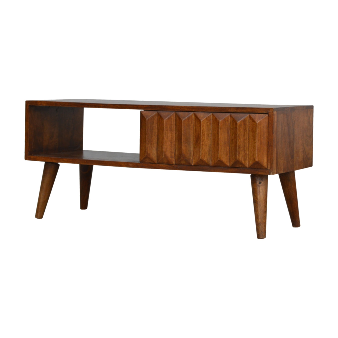 Solid Wood Chestnut Prism Sliding Media Unit