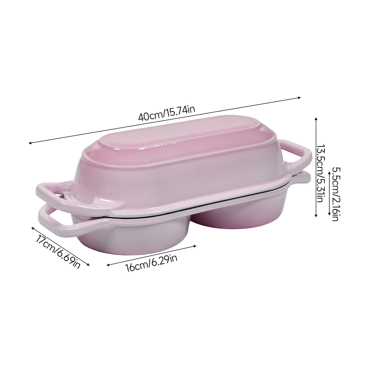 Enamelled Cast Iron Double Loaf Bread Pot With Lid | Pink