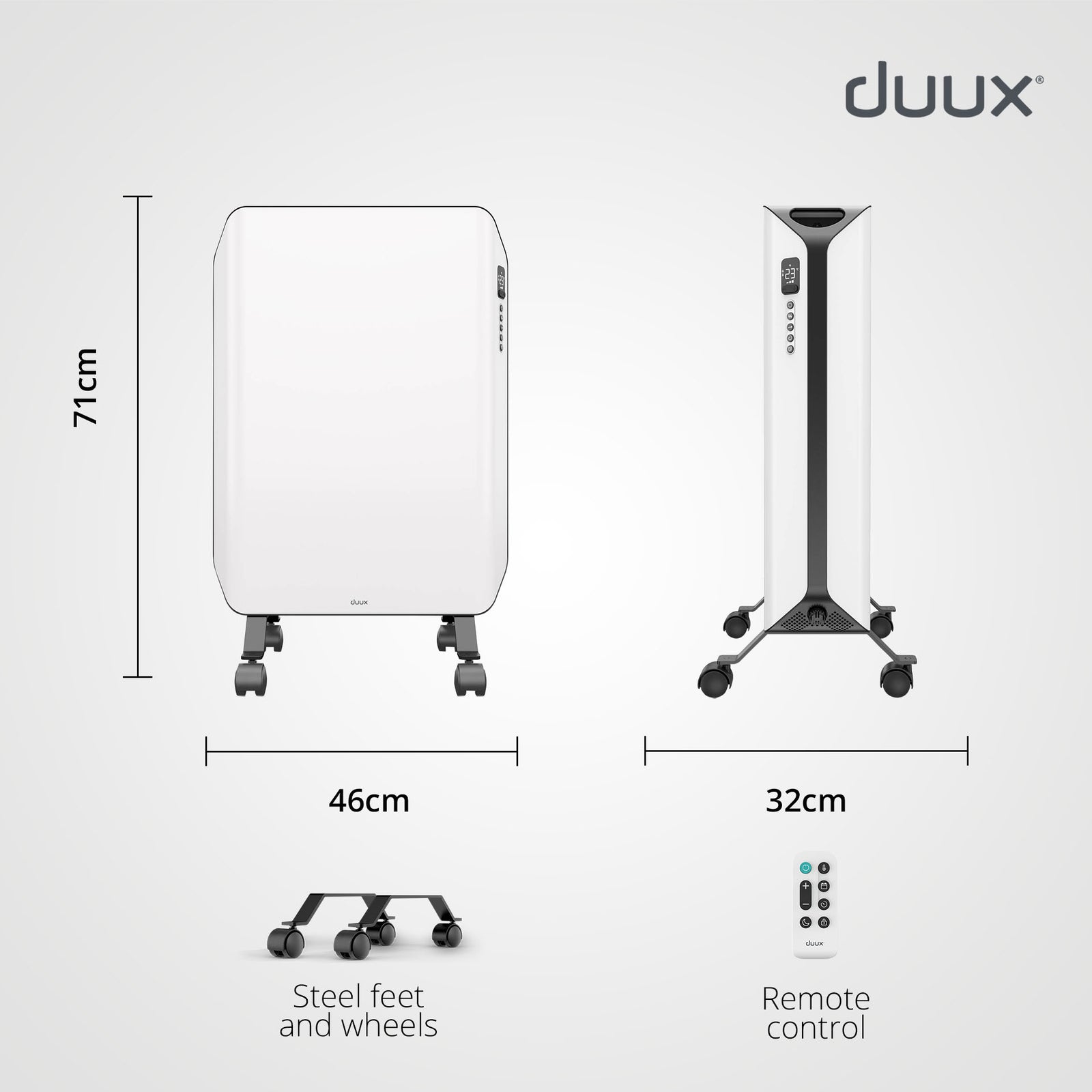 Duux Edge Oil 2000w Oil Filled Radiator, Fan Assisted Boost - White