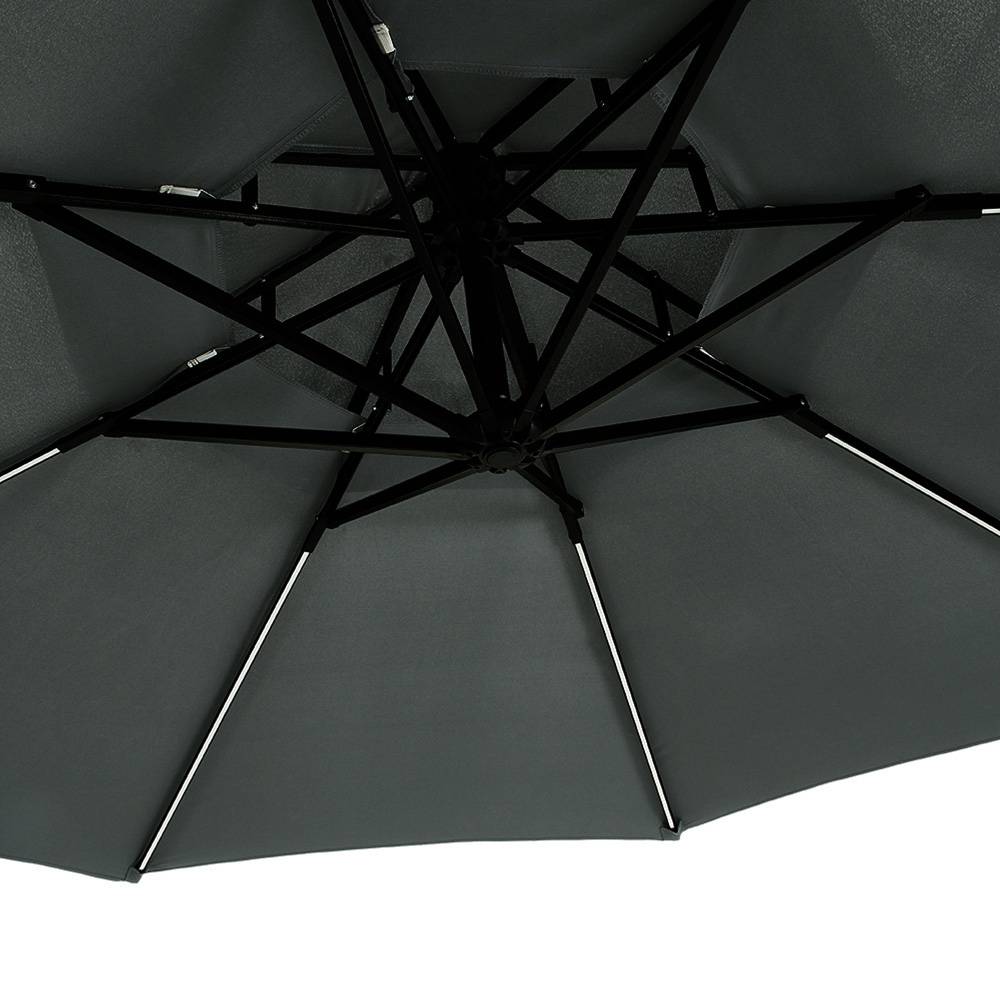 3m Double-top Cantilever Parasol,outdoor Parasol With 8 Led Tubes, Crank Lift With Cross Base & With Fillable Base