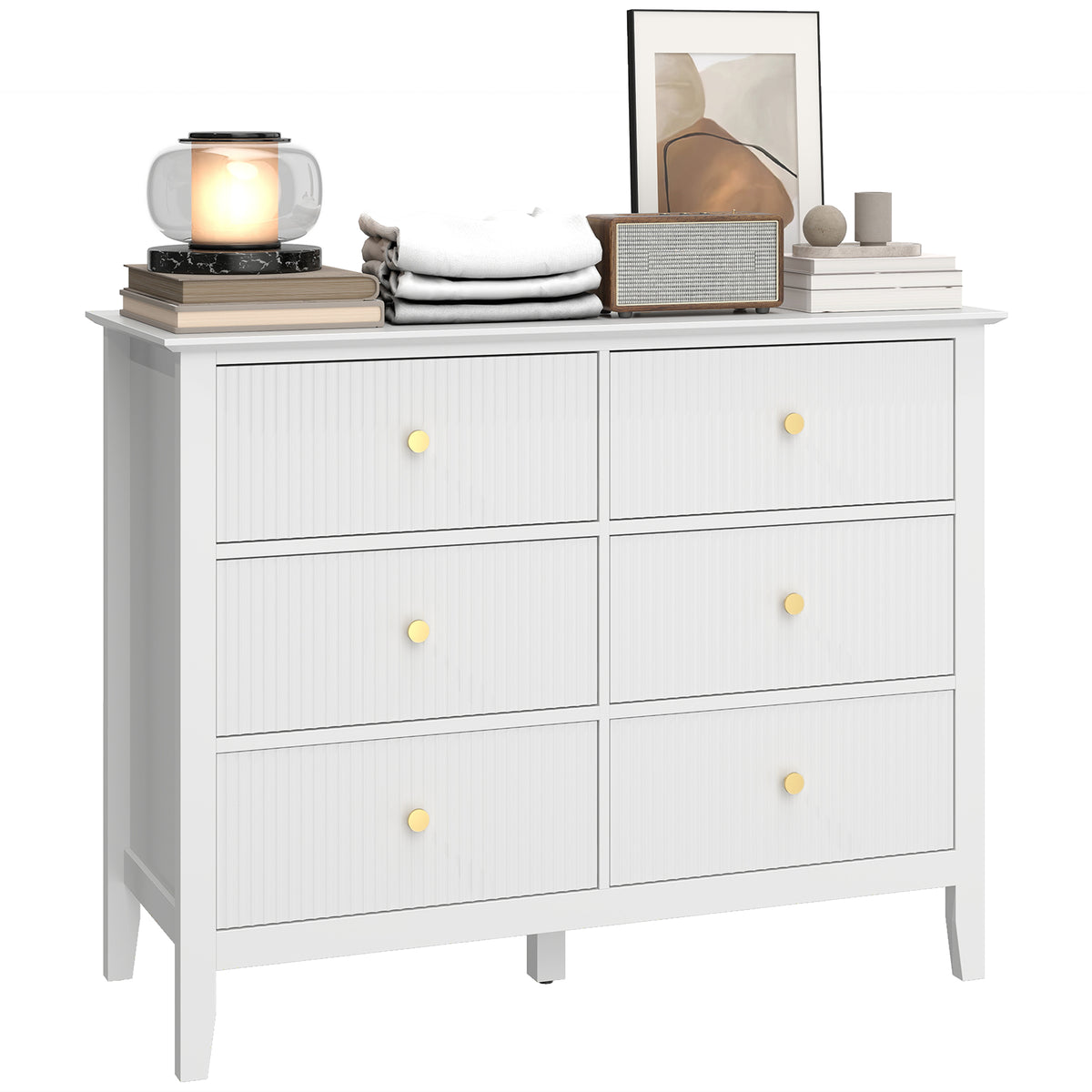 HOMCOM Fluted Chest Of Drawers 6 Drawer Dresser For Bedroom Hallway