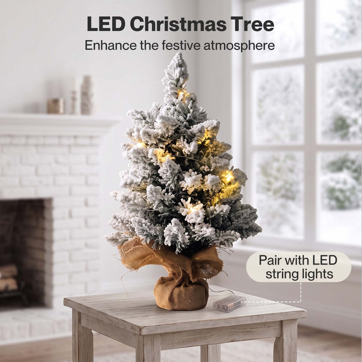 Christmas Tree Mini 49cm Snow Flocked PVC LED Tabletop Desk Xmas White