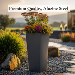 Zinc Galvanised Tall Flared Tapered Square Planter | 30cm x 30cm x 70cm