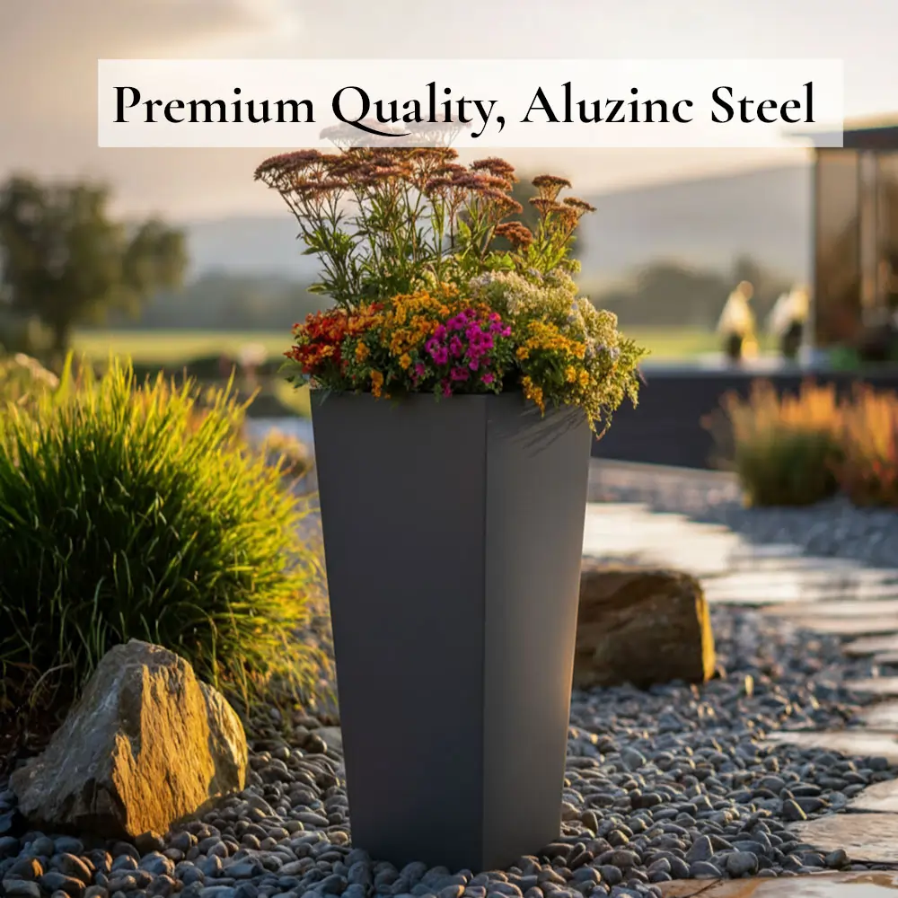 Zinc Galvanised Tall Flared Tapered Square Planter | 30cm x 30cm x 70cm