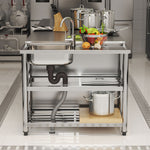 98cm W X 45cm D X 80cm H Stainless Steel One Compartment Sink With Drainboard And Shelf