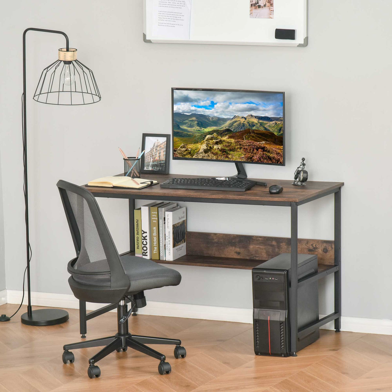 Two-tier Writing Desk Metal Frame Smooth Shelves W/ Shelf | Multi Colour