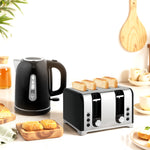 4 Slice Wide Slot Toaster And 1.7l Rapid Boil Kettle Set | Black