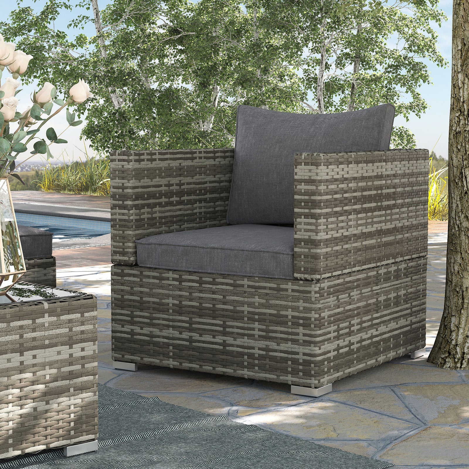 Outdoor Single Wicker Furniture Sofa W/padded Cushion Garden | Dark Gray