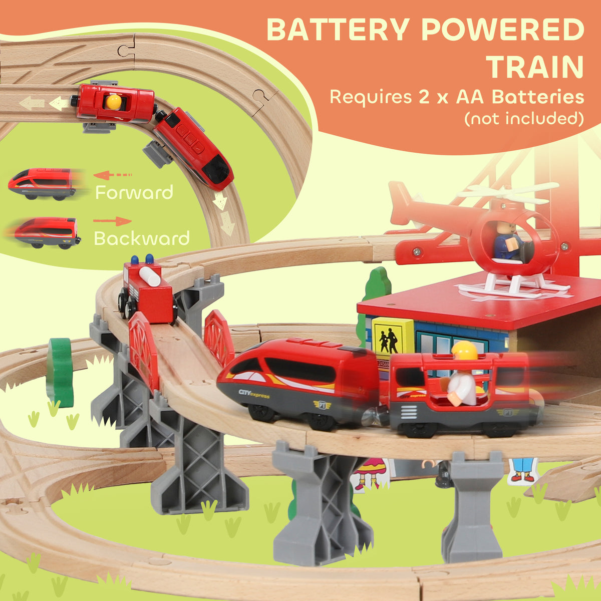 AIYAPLAY 133 Piece Wooden Train Set, Toy Train Set With Crane For 3+ Years