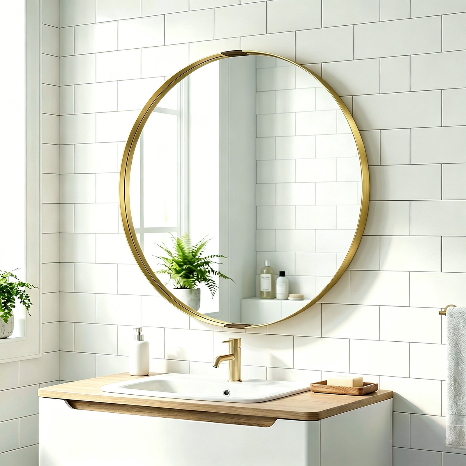 Wall Mirror 61 Cm, Wall Mounted Bathroom Mirror | Gold