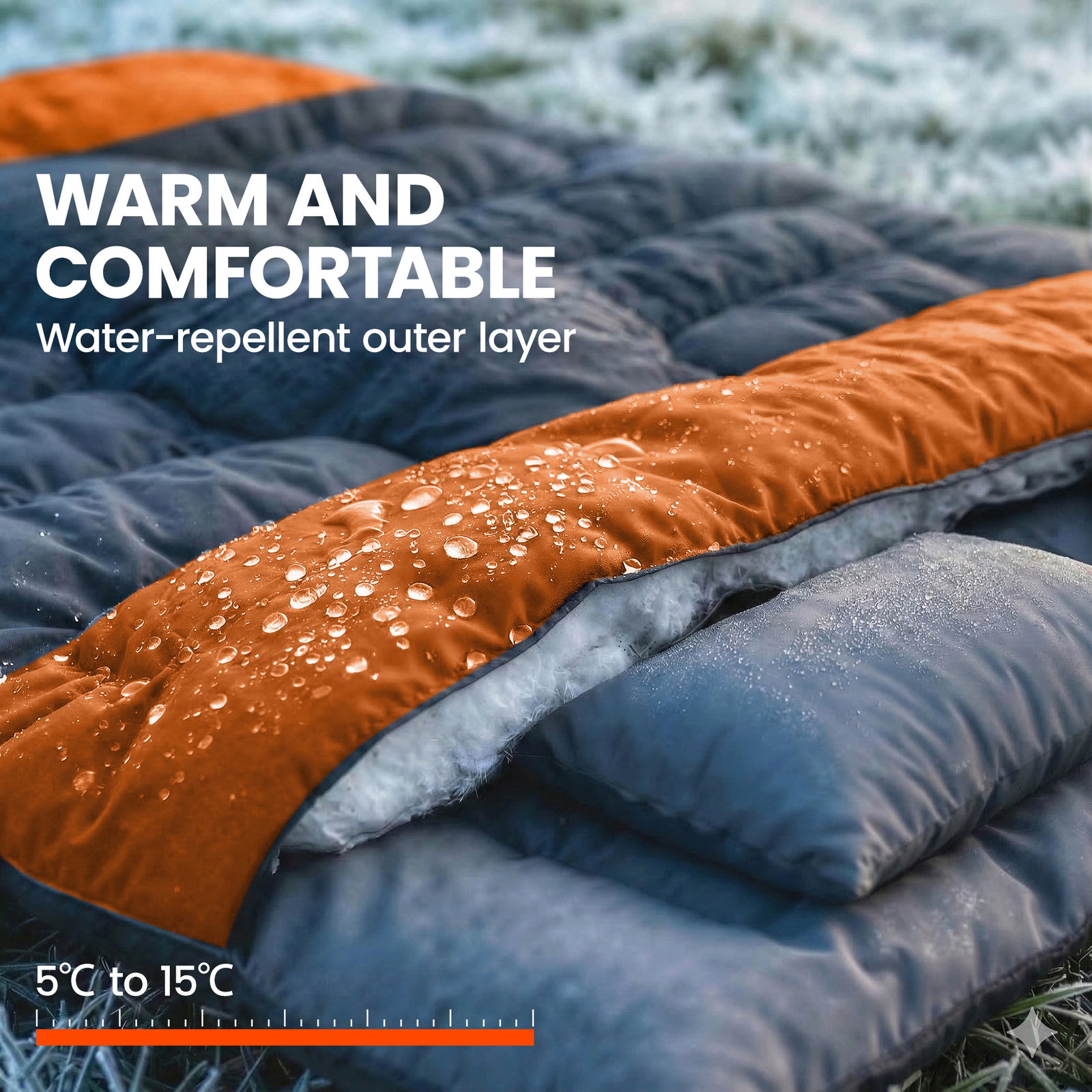 Double Sleeping Bag With 2 Pillows, 220 X 160cm Sleeping Bag | Orange & Black