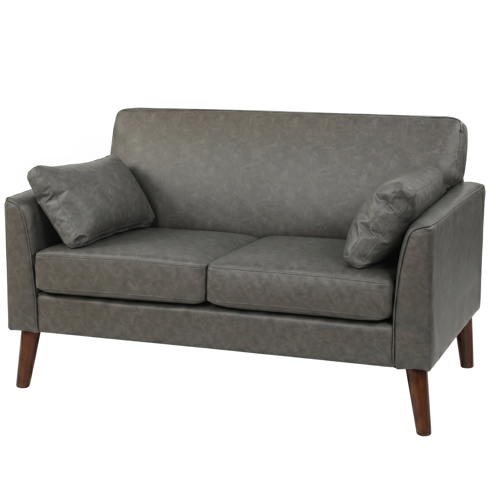 2 Seater Sofa, 132 Cm Modern Small Sofa With Solid Wood Legs | Grey