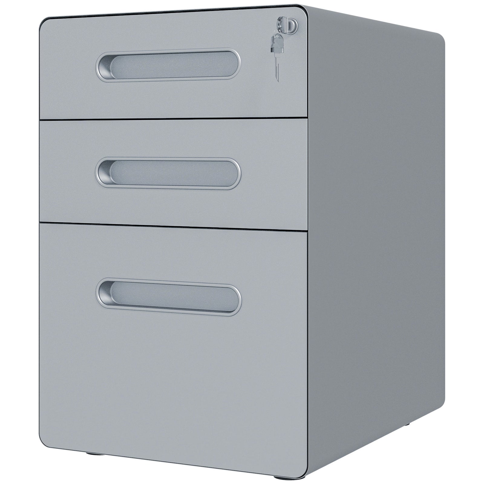 3 Drawer Modern Steel Filing Cabinet With 4 Wheels | One Size | Gray