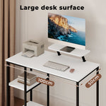 Computer Desk Home Office Table With Storage Shelves Monitor Stand | White