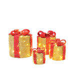 4pcs Christmas Gift Box Decorations With Led String Lights | Gold
