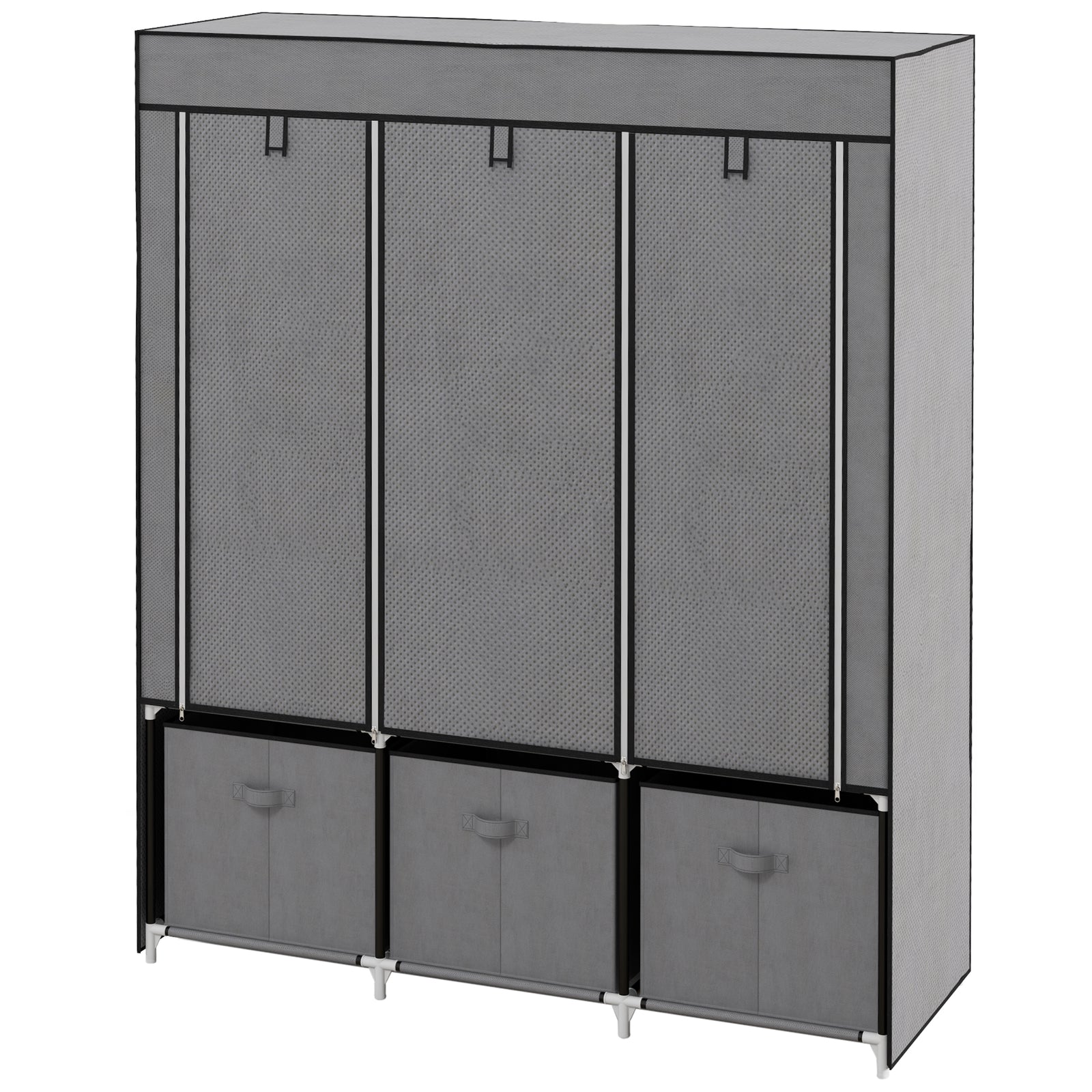 Portable Wardrobe W/ 5 Shelves 3 Fabric Drawers And 2 Rails