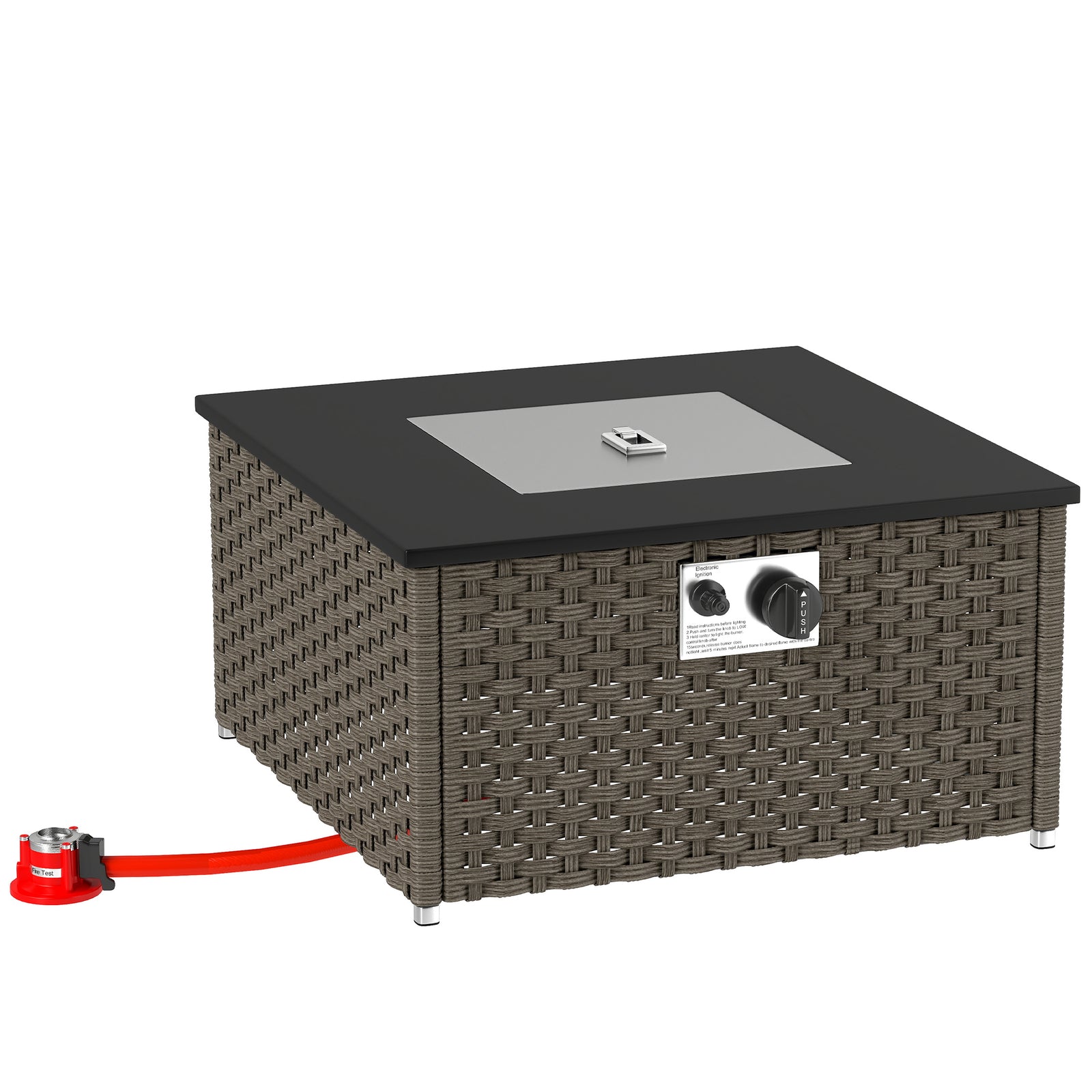 Grey Rattan Gas Fire Pit Table