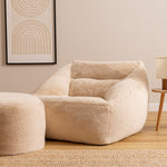 Icon Natalia Armchair And Round Footstool, Rabbit Faux Fur | Medium | Natural