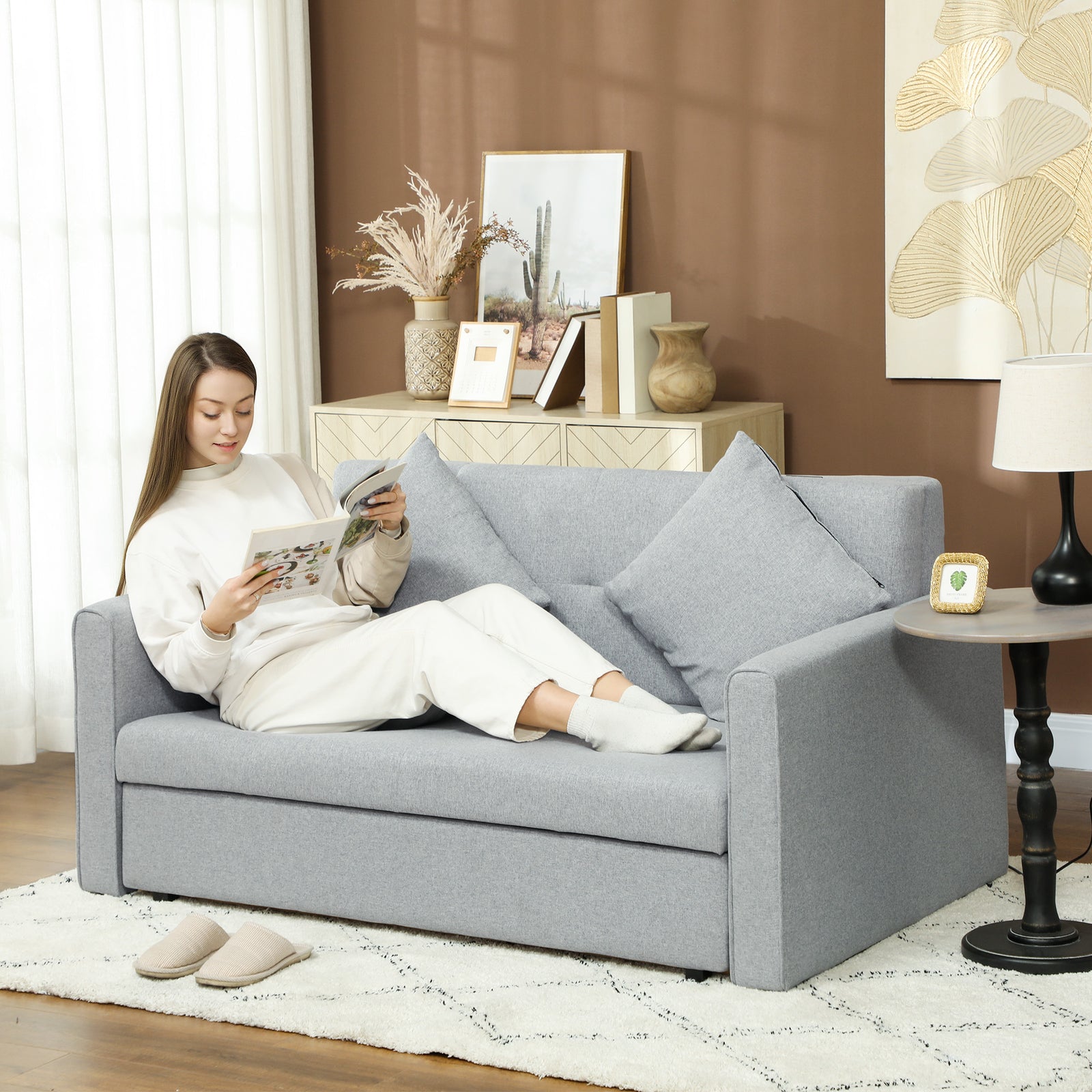 2 Seater Sofa Bed Convertible Bed Settee W/ 2 Cushions | Grey