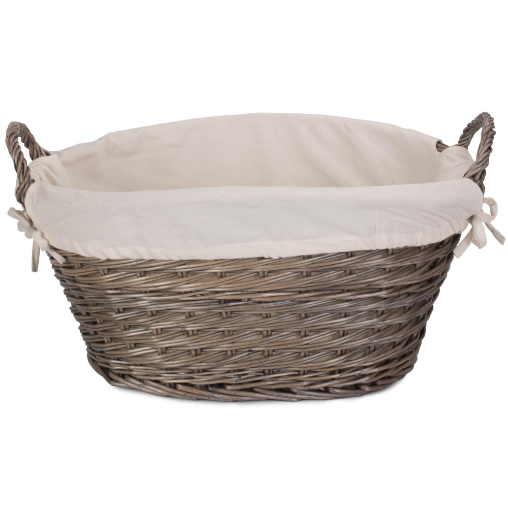 Wicker Small Wash Basket With White Cotton Lining