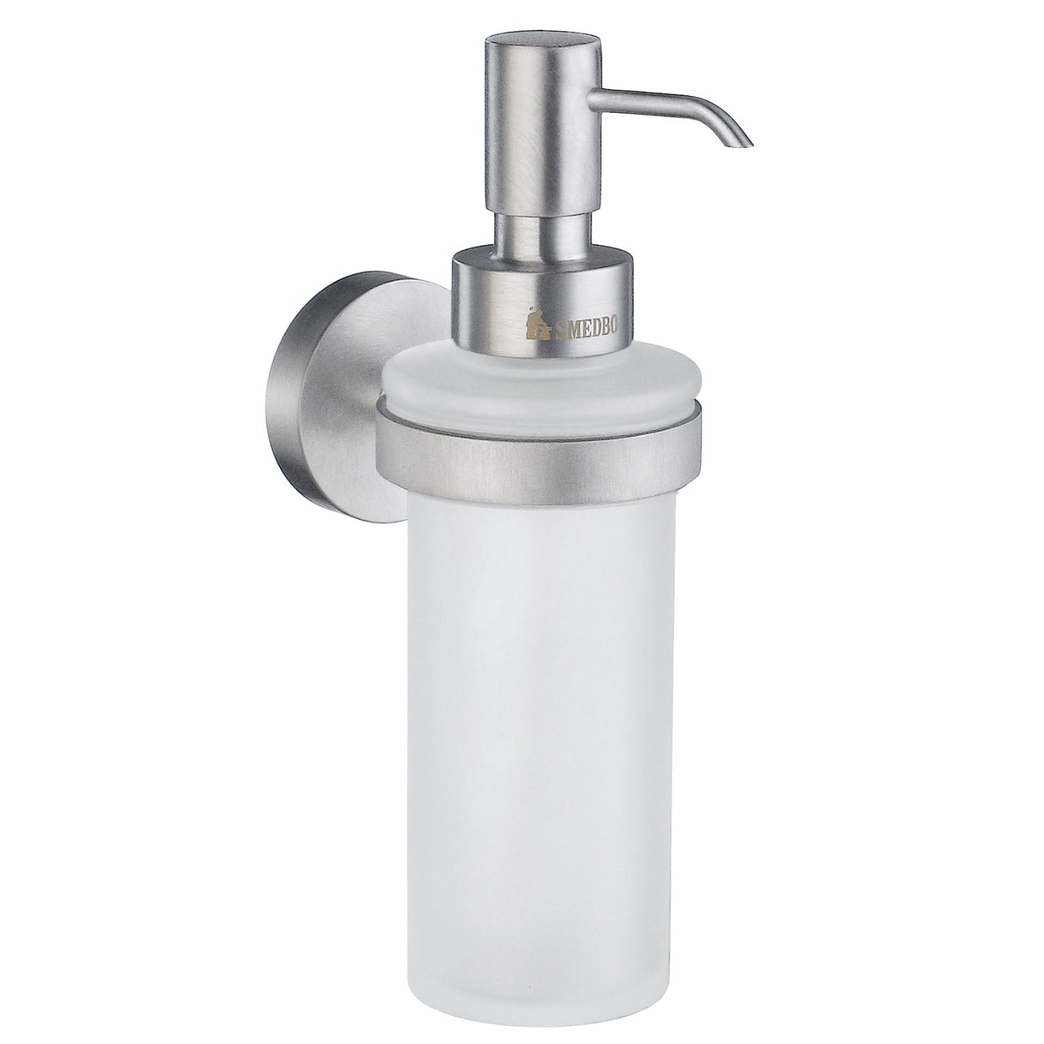 Frosted Glass 200ml Soap Dispenser With Round Wall Mount | Brushed Chrome
