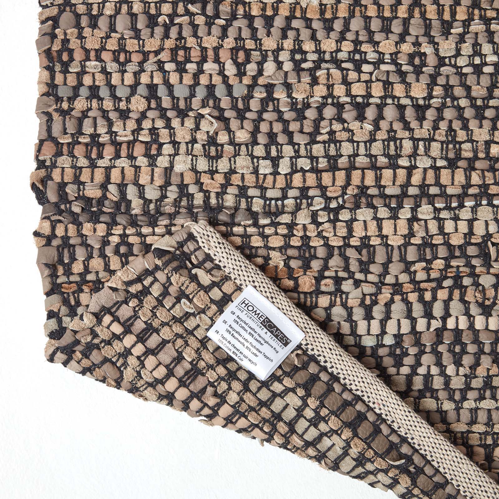 Recycled Leather Handwoven Herringbone Rug | 200cm | Grey
