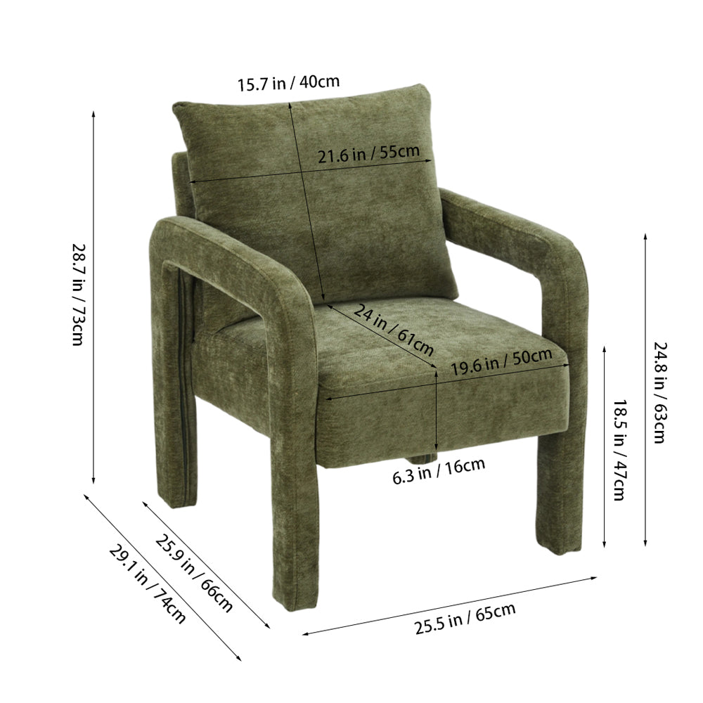 Chenille Upholstered Accent Chair With Lumbar Pillow | Green