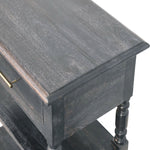 Heritage Turned-leg Side Table,1 Drawer, 2 Open Shelves, Dark brown