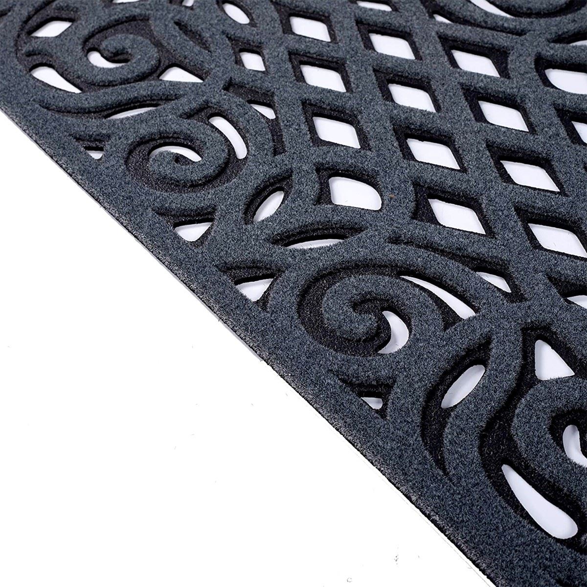 Ornate Small Eco-friendly Doormat In Grey With Open Back | Small | Grey