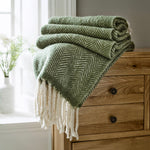 Moorland Soft 100% Brushed Wool Throw | 130cm x 170cm | Green