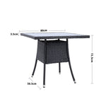 Square Wicker Patio Table With Black Tempered Glass Top With 51mm Umbrella Hole & Transparent Cap 80cm X 72cm H