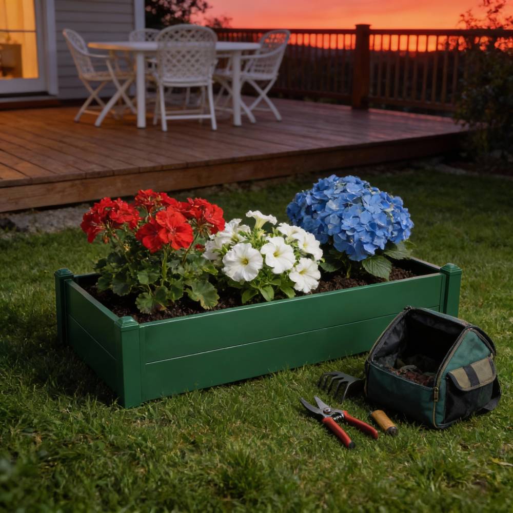 Metal Raised Garden Bed Planter Box – Galvanised Steel Rectangular Outdoor Planter | Dark Green