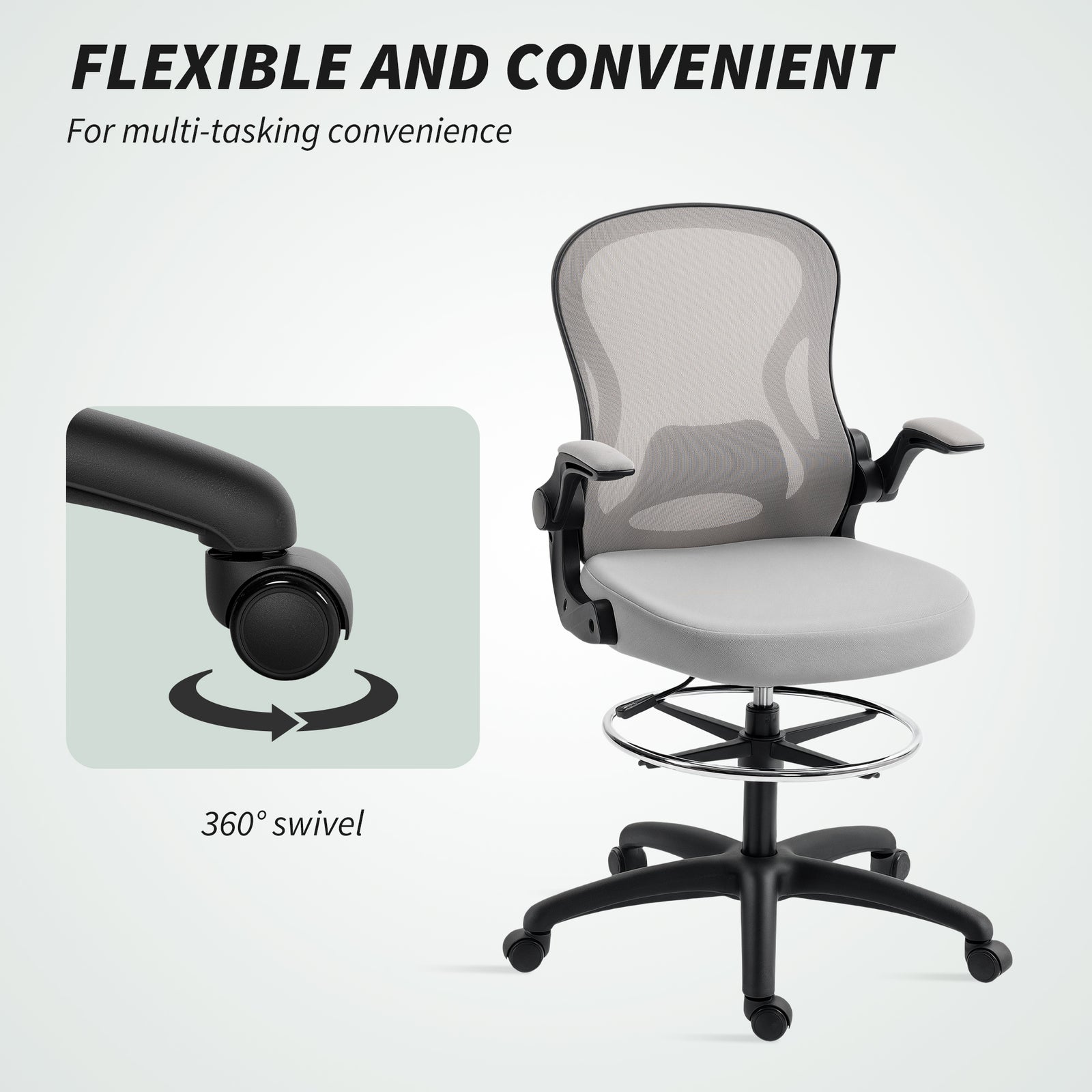 Draughtsman Chair Mesh Chair With Footrest | Grey
