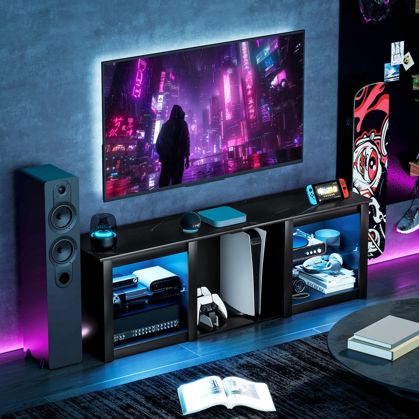 160cm Tv Unit W/ Led Lights For 65" Tv Modern