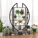 2 Pcs Rustic Brown Crescent Wood Tiered Plant Stand