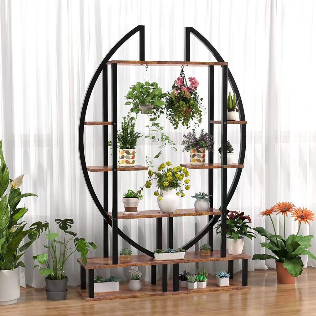 2 Pcs Rustic Brown Crescent Wood Tiered Plant Stand