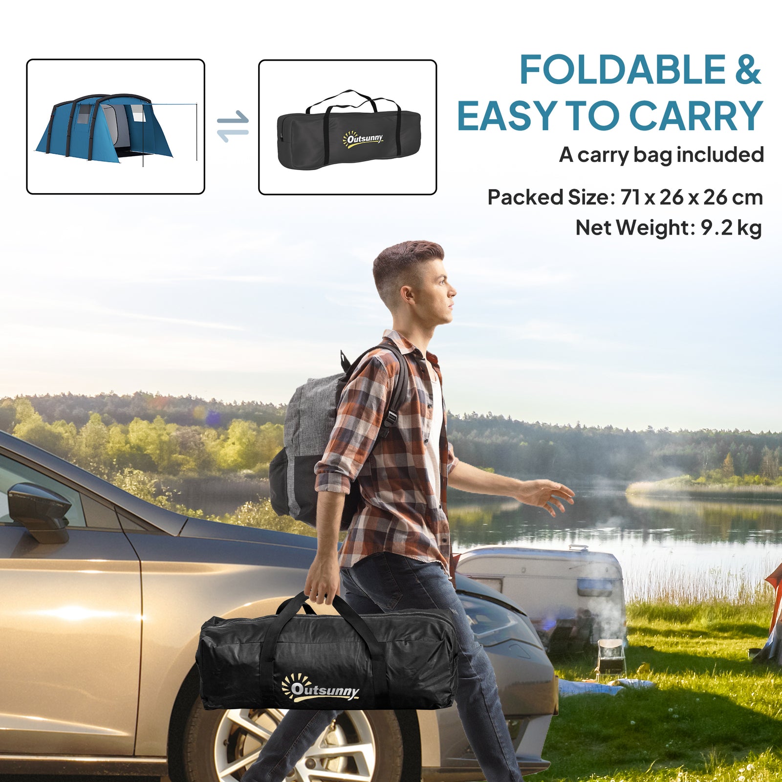 Inflatable 3-4 Man Tunnel Tent, Air Pump | Blue