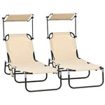 2 Piece Folding Sun Loungers With Adjustable Backrest | Brown