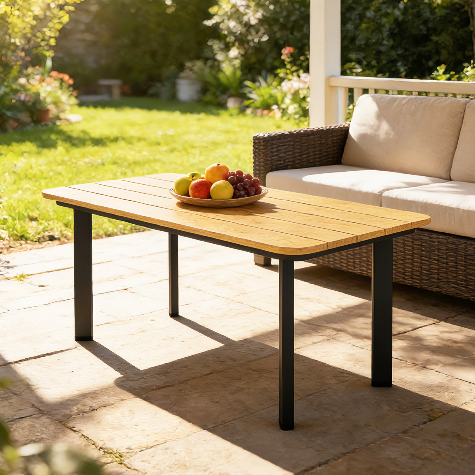 Outdoor Coffee Table, Garden Table With Slatted Wpc Top | Brown