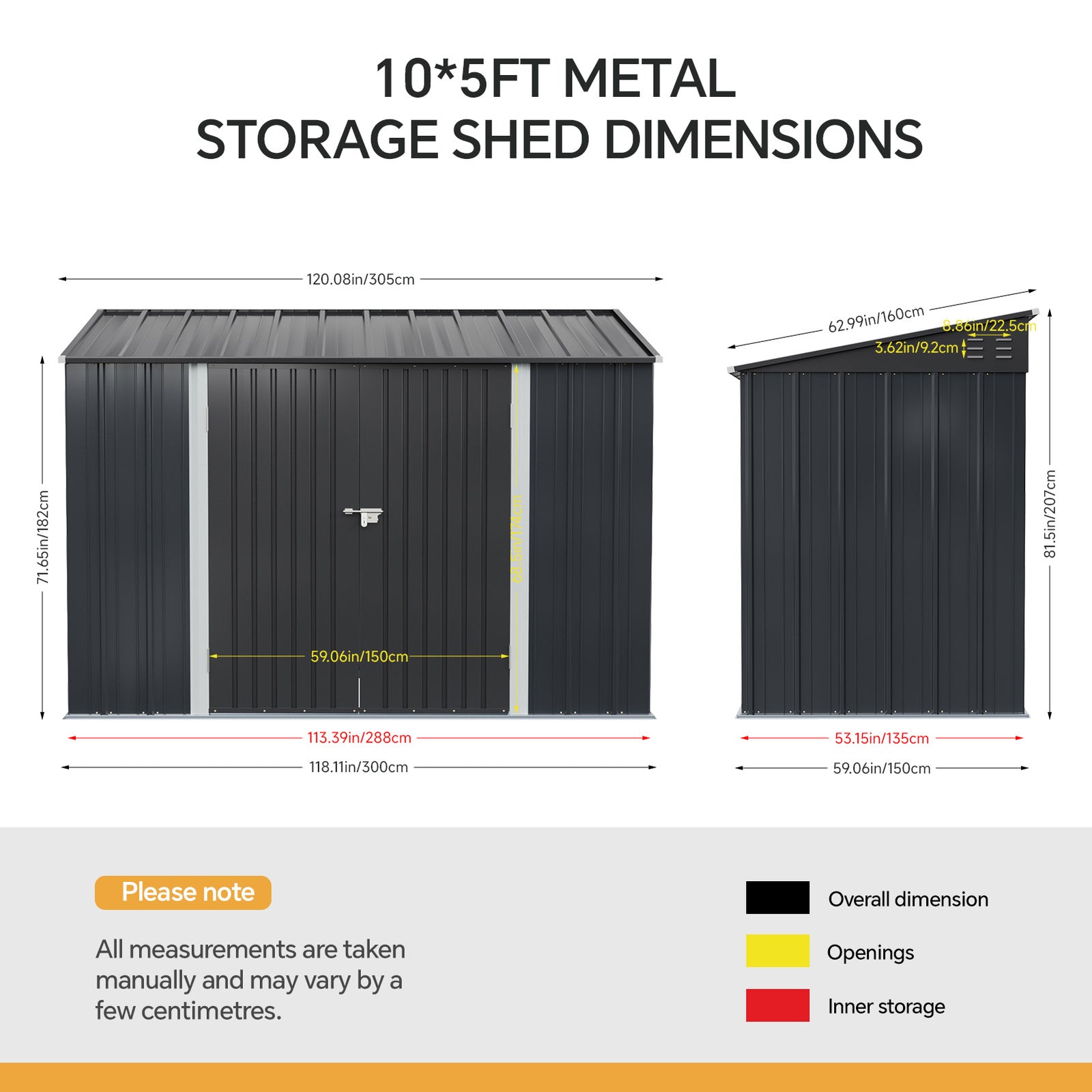 Breeins 10x5 FT Pent Roof Metal Garden Tool Storage Shed