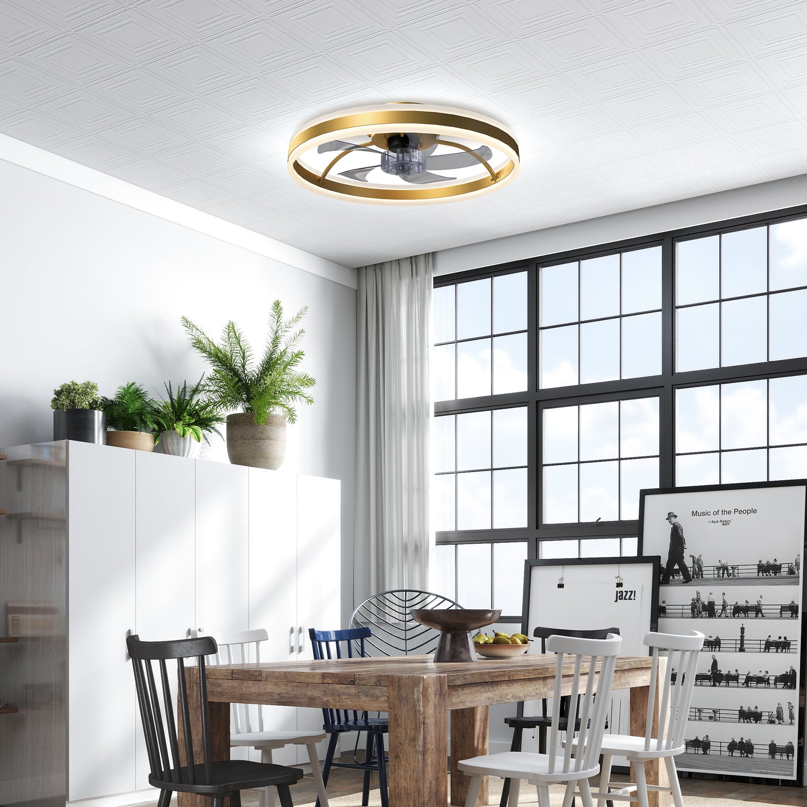 Ceiling Fan With Light And Remote, 3 Colour Temperatures, 50cm | Gold