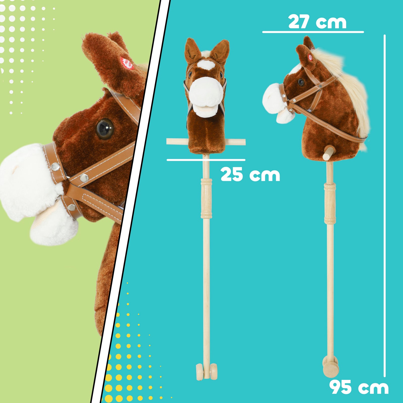 Stick Horse With Wood Wheels, Pony Neighing And Galloping Sounds | Brown