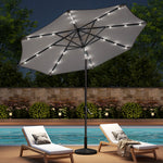 3m Outdoor Patio Parasol – Solar-powered Umbrella With 24 Led Lights, Tilt & Crank Handle, With Round Base | One Size | Light Grey