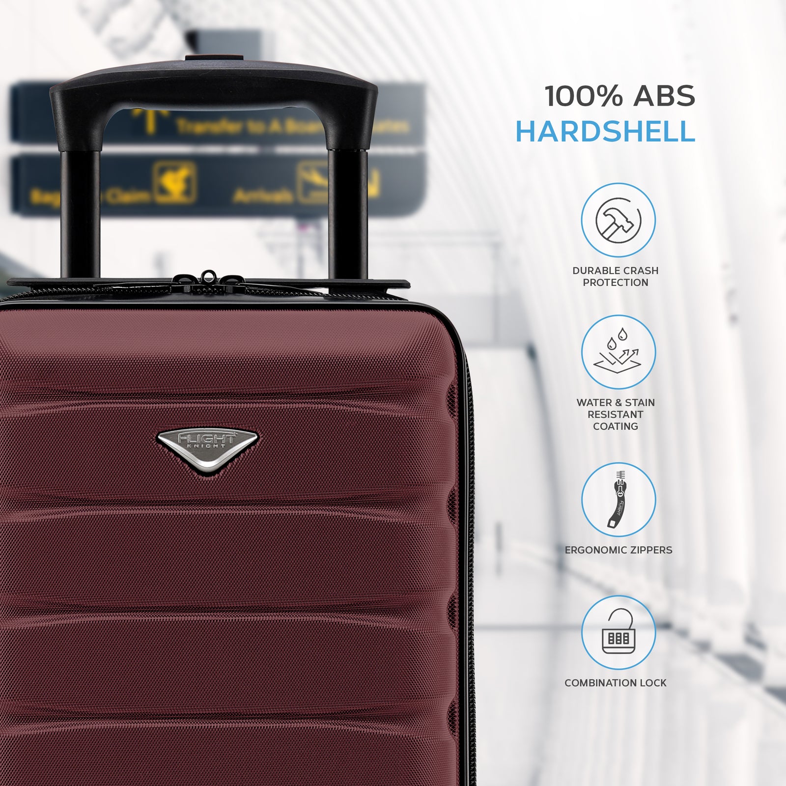 40x20x25cm Hard Case Cabin Suitcase Ryanair Free Approved Carry On | Cabin | Burgundy