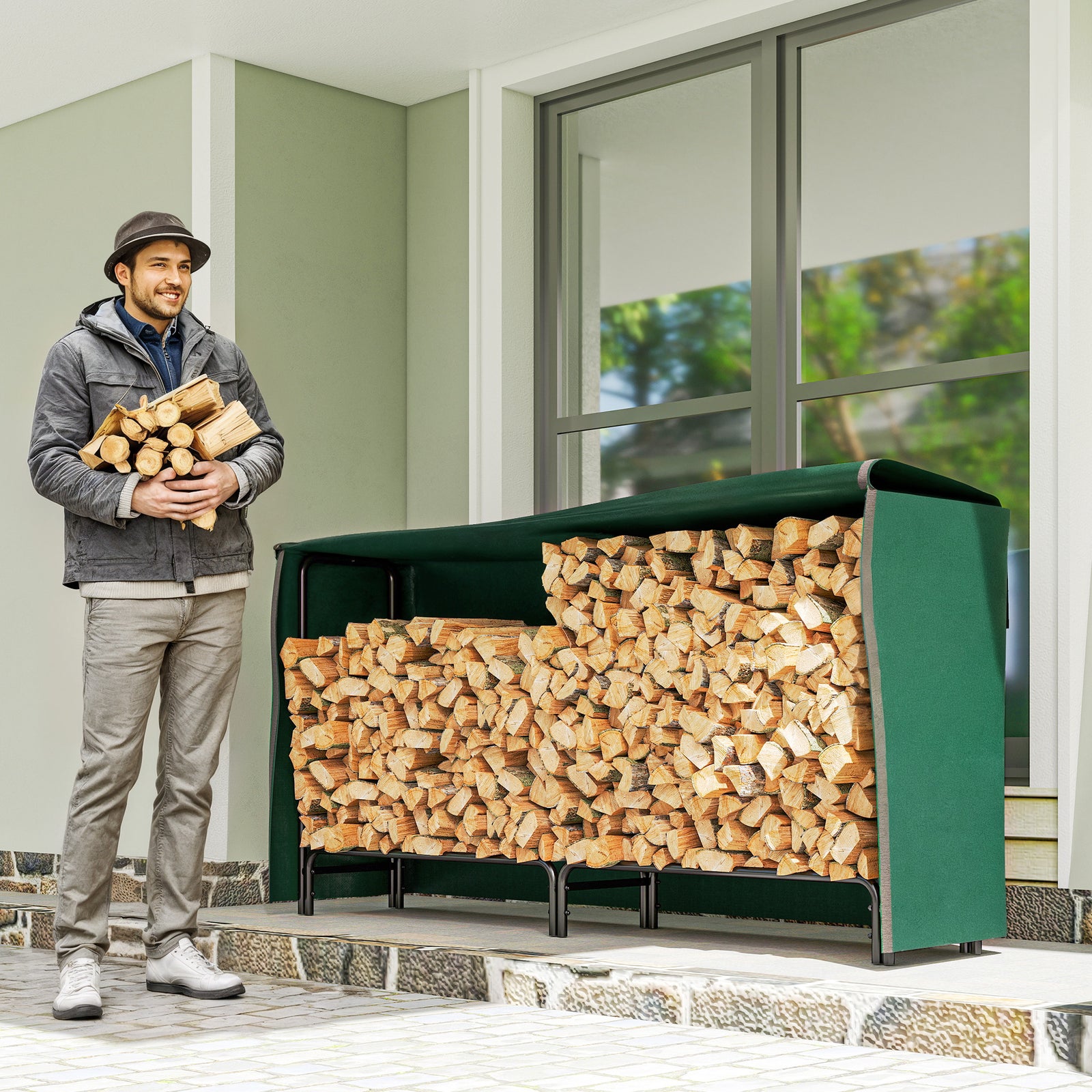 Metal Firewood Rack, Log Holder, 200 X 36 X 99 Cm