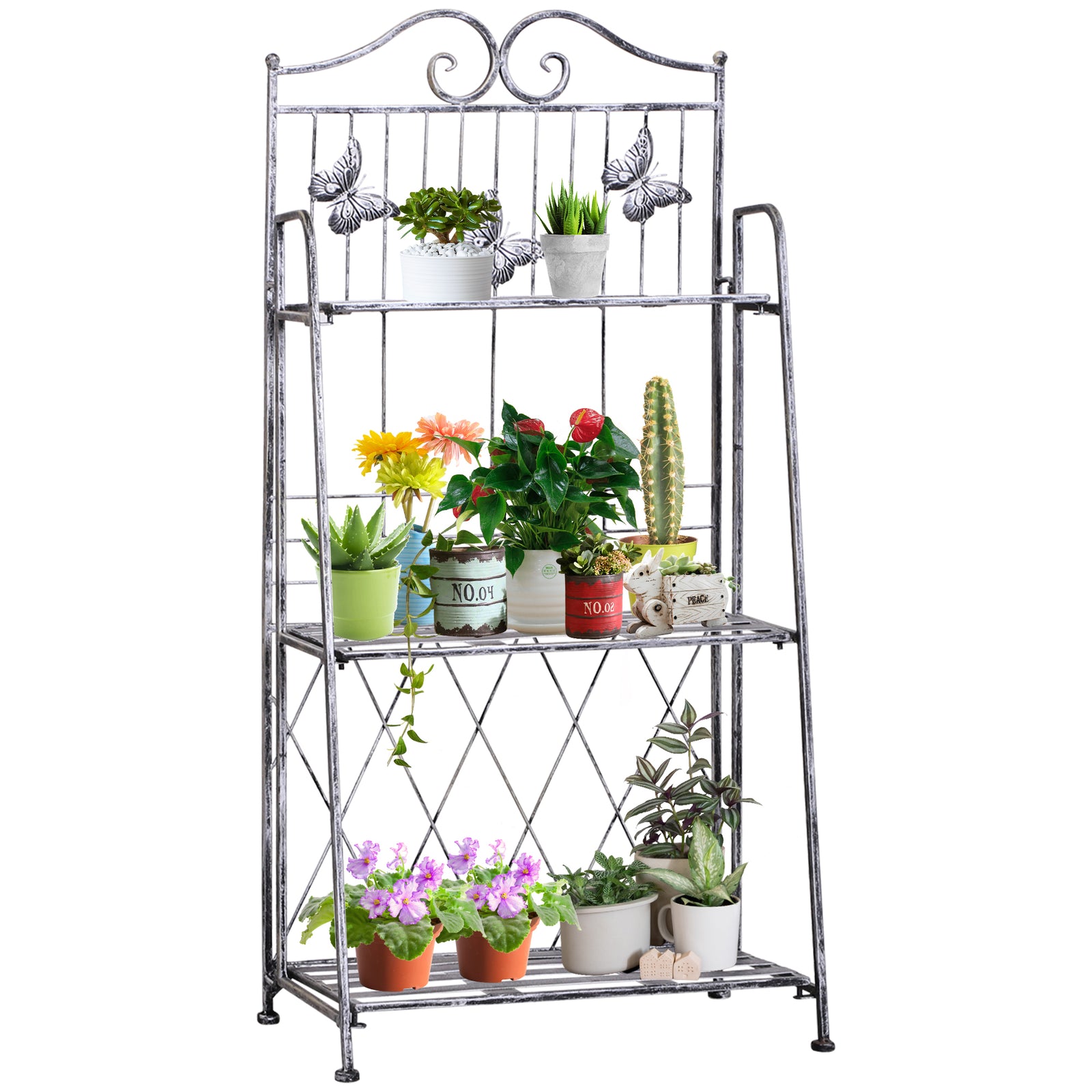3-tier Metal Folding Plant Stand Display Rack Bookshelf Unit