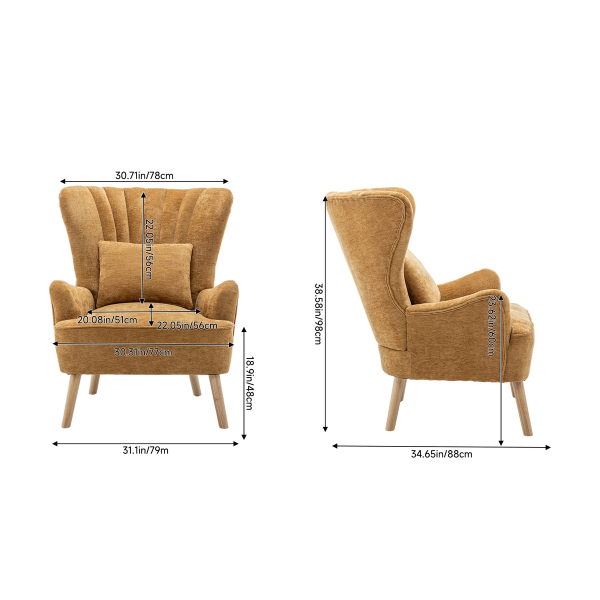Breeins Upholstered Chenille Wingback Single Sofa Accent Chair With Wooden Legs
