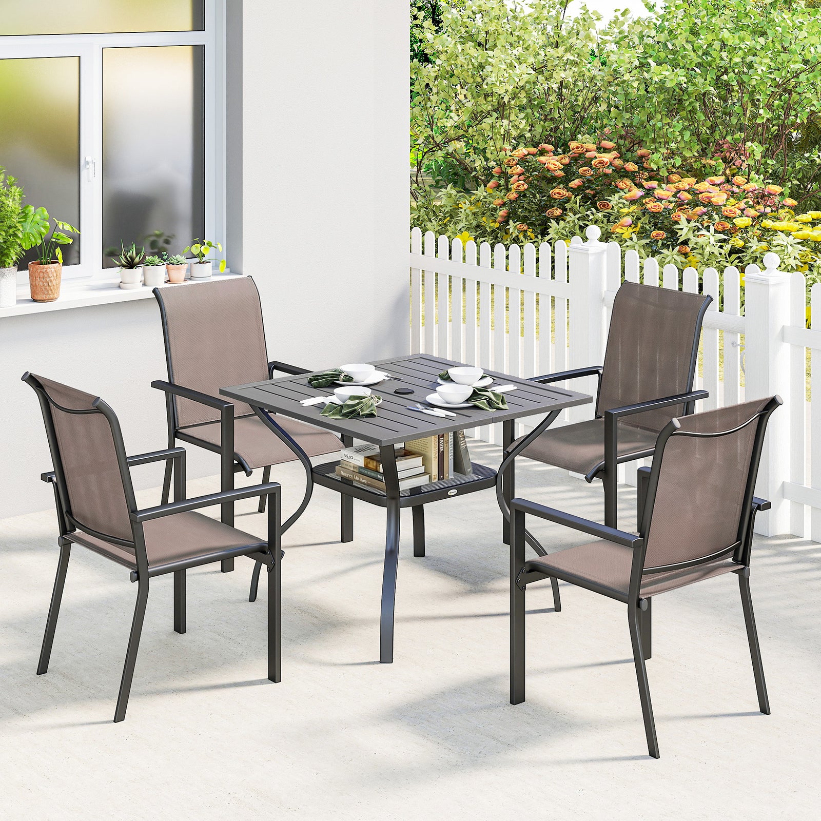 5 Pieces Outdoor Dining Set For 4, Patio Furniture Set | Khaki