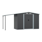 4 x 8 ft Outdoor Metal Storage Shed with Extended Roof, Sliding Doors, including Shelves &  Hooks, Garden Tool Shed
