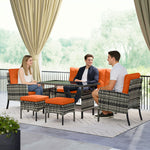 6 Pieces Rattan Garden Furniture Sofa Set With Cushions | Orange